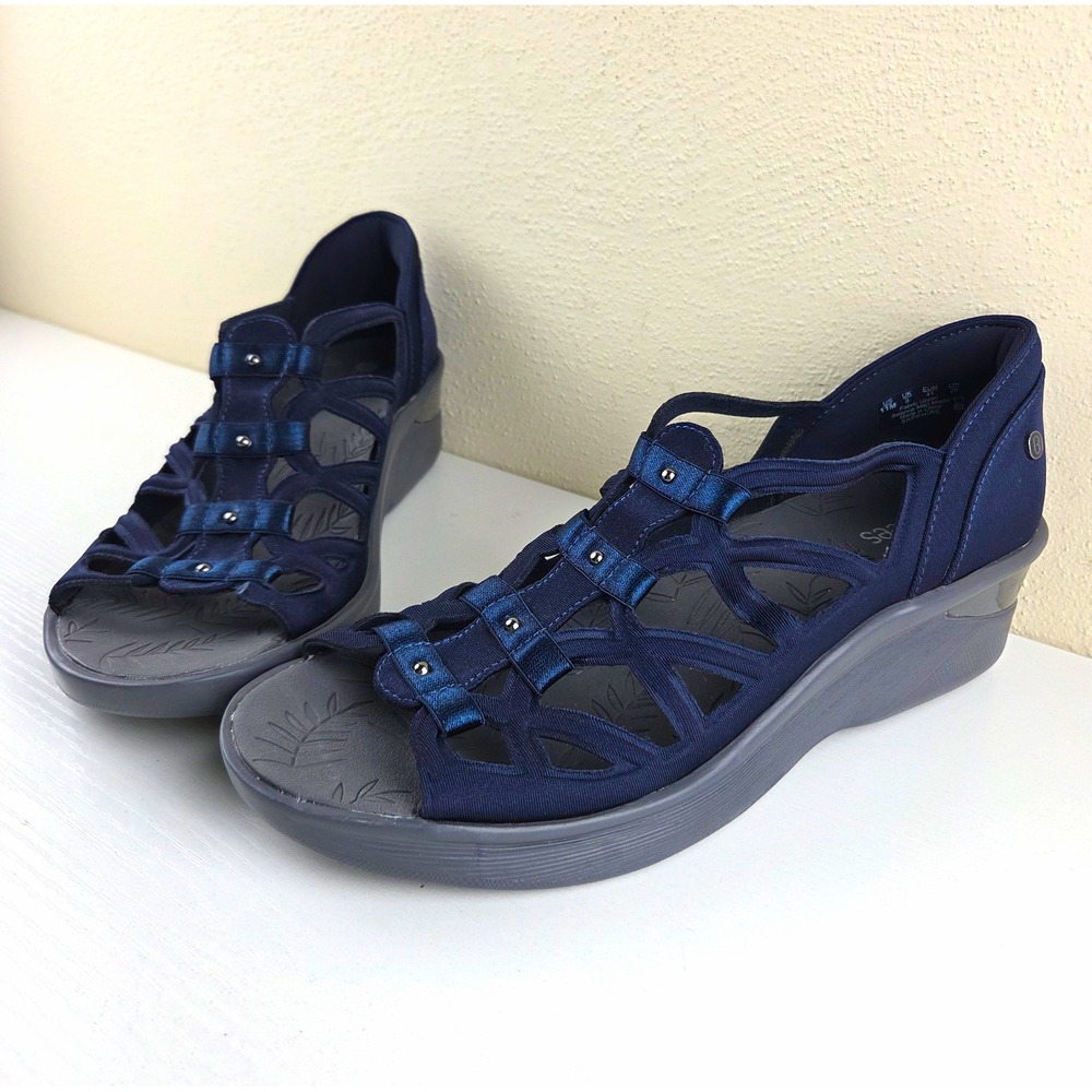 Bzees Sapphire Wedge Slip-On Sandals Studded Fabric Blue/Gray Womens 11M EU 41